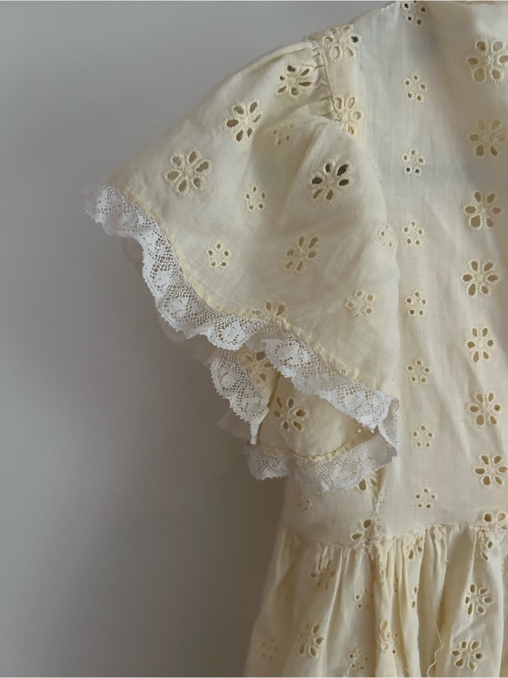 Girls Cream Eyelet Ruffle Dress - Picture 5 of 7